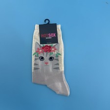 Hot Sox Women Floral Cat Crew