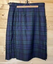 VINTAGE SCHOTTISCHE WOLLE HIGHLAND KILT BLAU GRÜN KARIERT SCHNALLEN SCHOTTLAND UK 16 30”