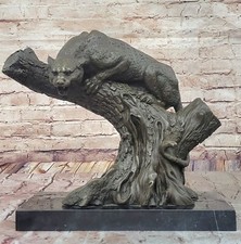 Bronzeskulptur Art Deco Schwarzer Panther Tierstatue Jaguar Leopard Figurine