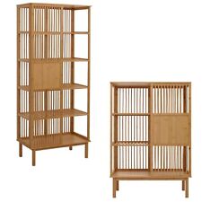 Bambus Standregal HWC-N81, Badezimmerschrank Badregal, 3/5 Regalböden Schiebetür