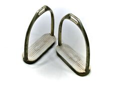 alte Paar Steigbügel *ROMIKA* Messing 1,1 kg Tritt 12cm weißer Gummis Patina Top