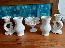 2 x Kerzenständer, 2 x Vase, Durchbruchschale weiß Porzellan Wallendorf - DDR