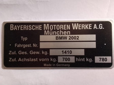 Typenschild BMW 2002 1410 kg