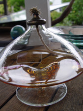 Schöne Öl-Lampe Nagel Glas /Messing Gold-Dekor Mundgeblasen Vintage 70er Terrass