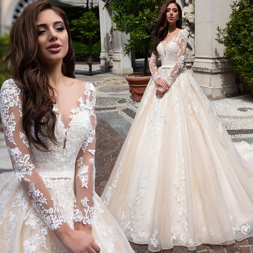 Langarm linie brautkleid - a-linie,