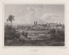 Plauen Vogtl. von Osten Original Stahlstich Oeder 1862