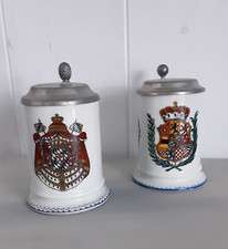 2x KRUG Bier Porzellan Dr. Merkle Atelier VINTAGE Zinn RARITÄT Wappen Bayern TOP