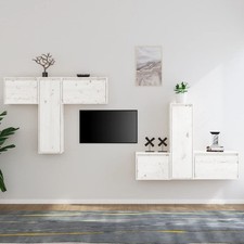 TV-Schränke Wohnzimmer Schrankwand Anbauwand Schrank 6Stk.Weiß Massivholz Kiefer