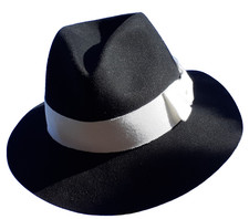 Schwarzer Herrenhut mit weissem Band, Mayser Größe 58