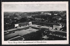 Essen, Gruga-Park, Hauptrestaurant mit Wasserfontaine, Ansichtskarte 
