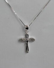 925 Silber Sterling Jesus Halskette Anhänger Zirkon Rhodiniert kreuz Herz Kette 