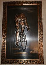 Altes Kupfer Reliefbild, Radrennfahrer, Halbrenner, DDR
