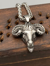 Edelstahl Anhänger 316L Widderkopf mit Runen Herren Damen Halskette Viking