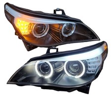 XENON SCHEINWERFER FÜR BMW E60 E61 SCHWARZ LED ANGEL EYES WEIß 2005-03/2007 D1S