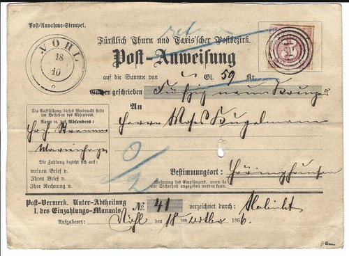 Thurn taxis postanweisung v - &,