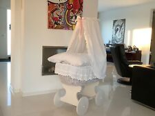 1000€ LUXUS XXL Stubenwagen HANDMADE m.Zubehör Bett Weide/Holz weiß…soooo süß