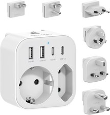 Reiseadapter Weltweit, Universal Reisestecker mit 2 USB A und 2 USB C, 6