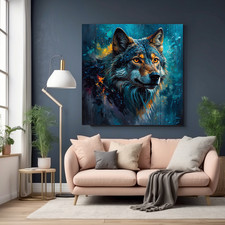 Mystischer Wolf – Digitales Gemälde mit leuchtenden Augen | Poster oder Leinwand