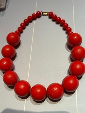 Vintage 70er Jahre DDR große Holz-Kugel-Kette Kugelkette Perlen  XXL-Kette rot