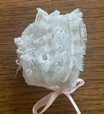 Haube-Mütze-Baby-Spitze-Reborn-weiß-KU 16cm-Fotoshooting-Puppenkleidung