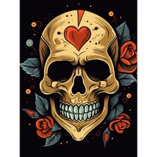Totenkopf Herz und Rosen