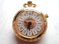 70er J. Damen Taschenuhr Anhängeruhr MENTOR 17 Jewels vergoldet m. Wecker 40,5 g