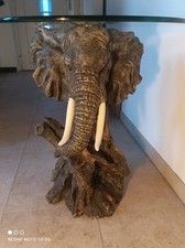 Beistelltisch Elefant Safari, Glastisch Polyresin Ø49cm 57cm hoch