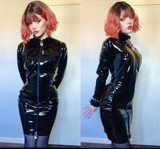 Misfitz schwarz PVC Vorhängeschloss Minikleid, 2 Wege Reißverschluss. GR 18. CD Goth. SCHNELLER VERSAND!