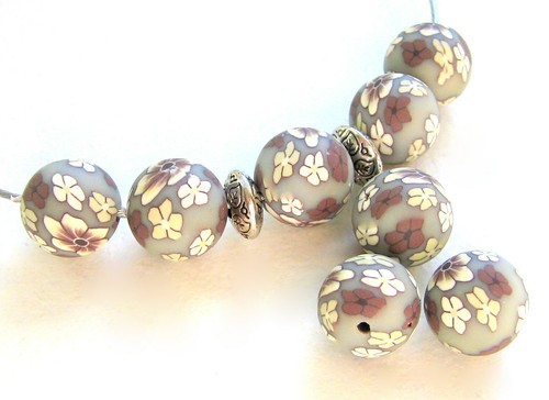 Fimo perlen rund 12mm blume - fimo,