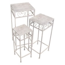 Metall Blumenhocker Blumensäule Beistelltisch Shabby Tisch antikweiß eckig