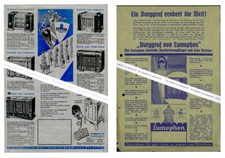 2x RADIO Werbeblätter Firma LUMOPHON  div. Abbildungen + Preise   1934   B90