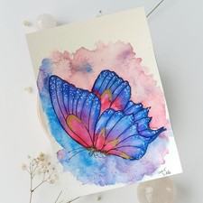 Dekorativer Schmetterling handgemalt mit Aquarell A6, Kunst, Malerei, Deko
