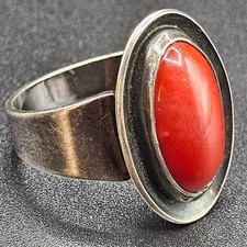 Niels Erik From Denmark 925 Designer Ring Rote Koralle Silber N.E. FROM Sterling