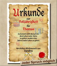 Geburtstagsurkunde 18. Geburtstag Geschenkidee Volljährigkeit Geburtstagskarte
