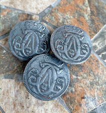 3 Stück Metall Trachtenknöpfe Knöpfe Zierknöpfe, Motiv: "Alte Münze", 35 mm.