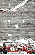 Künstler Ak Sauer, L., Gefährliche Zeiten, Storch im Flug - 3993668