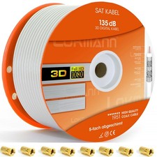 +10VG  100m 135dB Koaxialkabel 5fach ULTRA HD Antennenkabel TV SAT Kabel Digital