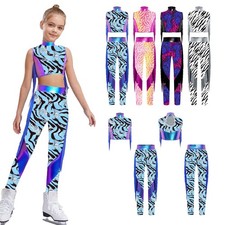 Mädchen Metallic Hip Hop Street Dance Kleidung Tanz Top Quasten Hose Leggings 