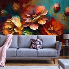 BLUMEN GEMALT MODERN KUNST Fototapete TAPETE Wohnzimmer Schlafzimmer