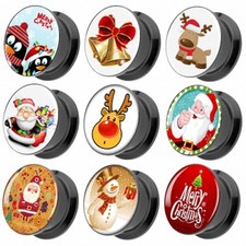 Flesh Ohr Tunnel Motiv Picture Plug Piercing Weihnachten Comic Weihnachtsmann