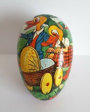 Großes altes Osterei als Candybox Entenpaar mit Kinderwagen um 1950