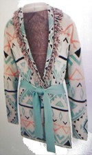 Neu Rick Cardona Designer Strickmantel Longjacke Gr.40 Fransen Jaquard Cotton