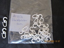 20 Gardinenhaken weiß Öse 8mm für Ringe Faltenlegehaken Überklipshaken
