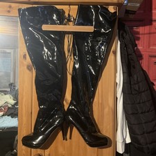 Sexy Overknee Stiefel, Lackstiefel  , Domina, Größe 45, schwarz, 