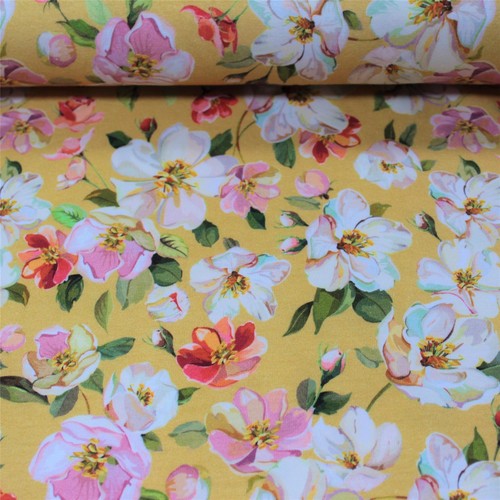 Jersey blumen auf gelb - jersey,