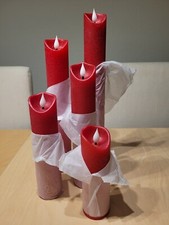 Lumesso Säulen-Kerzenset, ähnlich Elambia, 5 tlg. mit Timer, Rot Metallic, Neu!