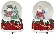 2 Stück Schneekugeln mit Spieluhr 15cm Weihnachtsmann Schneemann Weihnachtsdeko