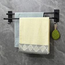 Handtuchhalter Wand doppelt 60cm Edelstahl mit 2 Hacken in Schwarz zum Schrauben