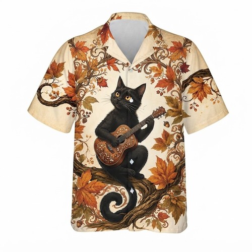 Black cat hawaiian shirt - black, shirt,