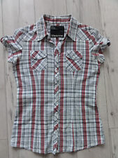 Kurzarm Bluse Weiß/Grau/Rot kariert, Gr. 38/ S Marke Madonna gebracht TOP